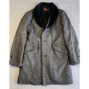 Vintage Mens Winter Coat Black White Bradfield Wool Sz S/M Made USA